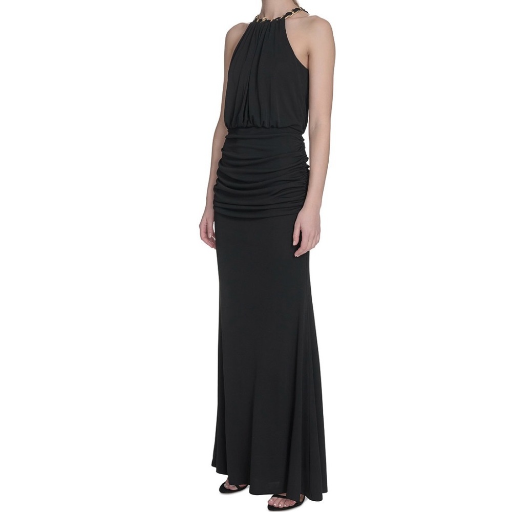 Eliza J Black Strapless Dress with Gold Accents